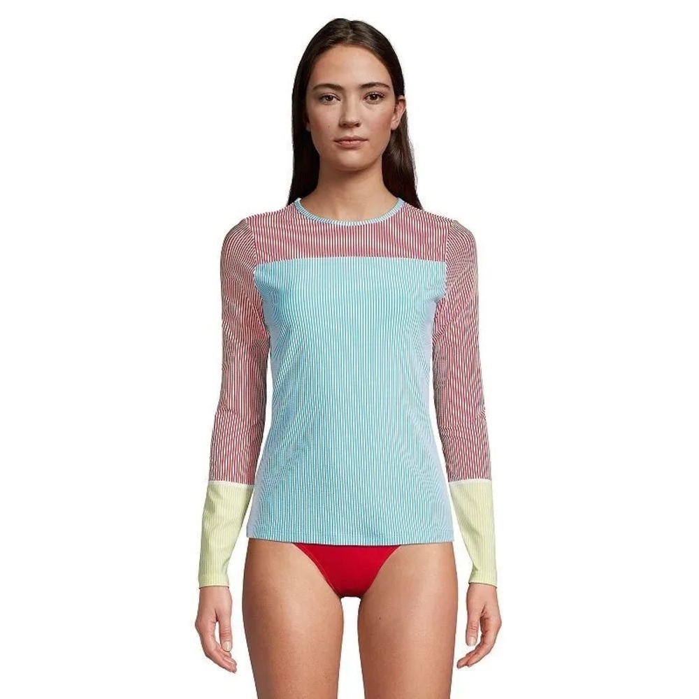 Lands End Plus Size Striped Rash Guard